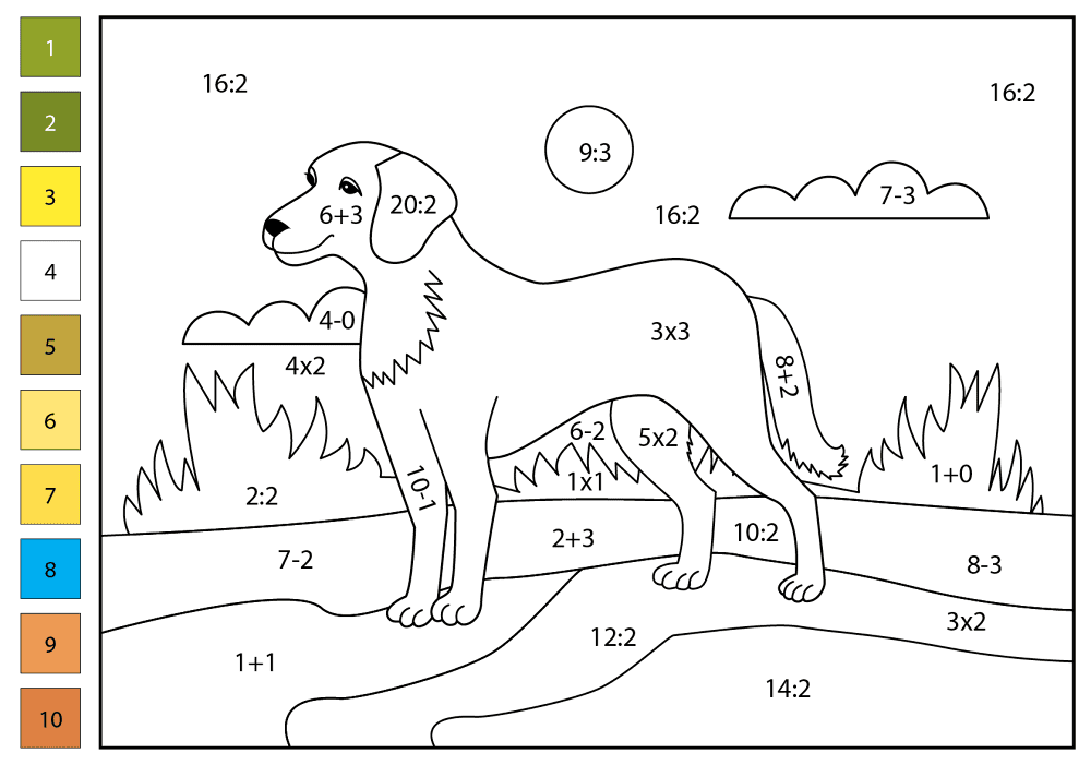 Math Color By Number Dog Coloring Page Md Coloring Page — Free Printable — free printable coloring page